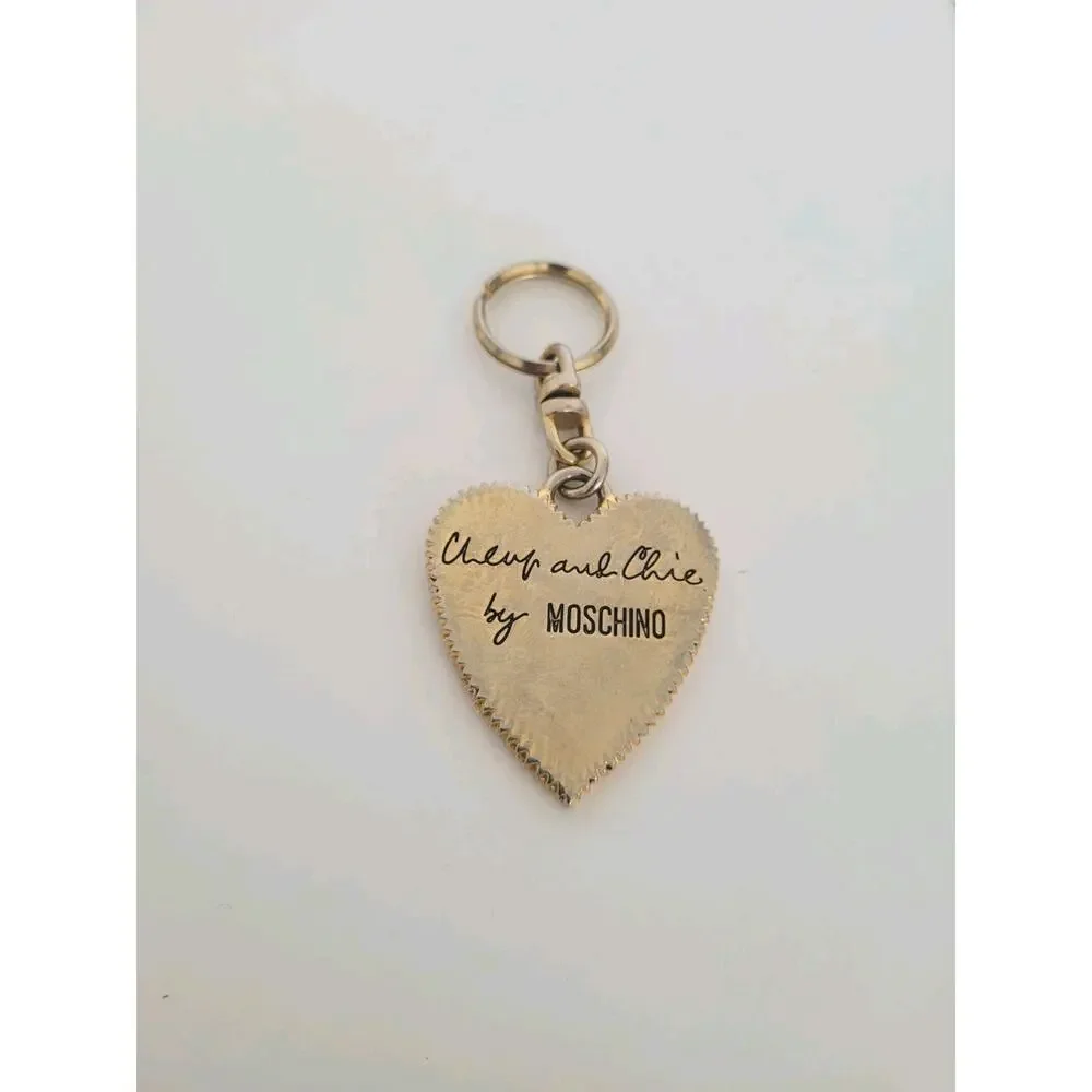 Vintage Cheap And Chick Moschino Gold Heart Charm Keychain Key Ring Fob Metal